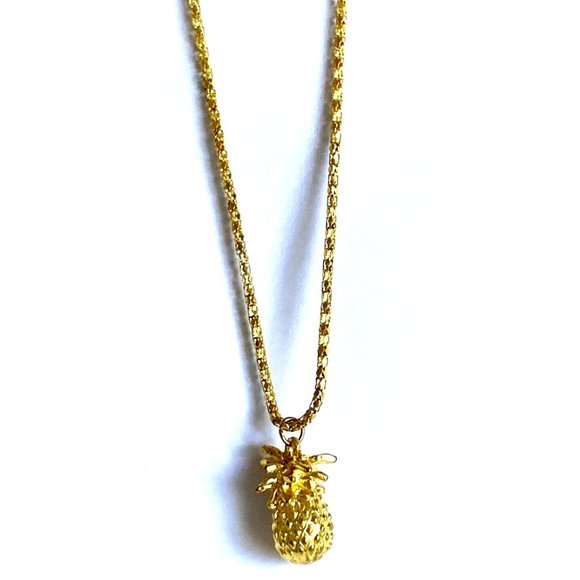 Pineapple Pendant Necklace Gold Plated 23" Chain Hawaiian Island Welcome Fruit - Picture 5 of 8